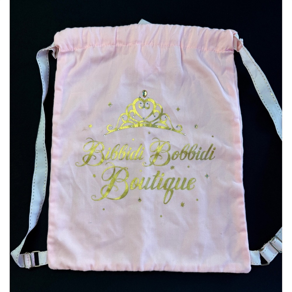 Disney Parks Bibbidi Bobbidi Boutique Drawstring Backpack Pink Gold Tiara Bag
